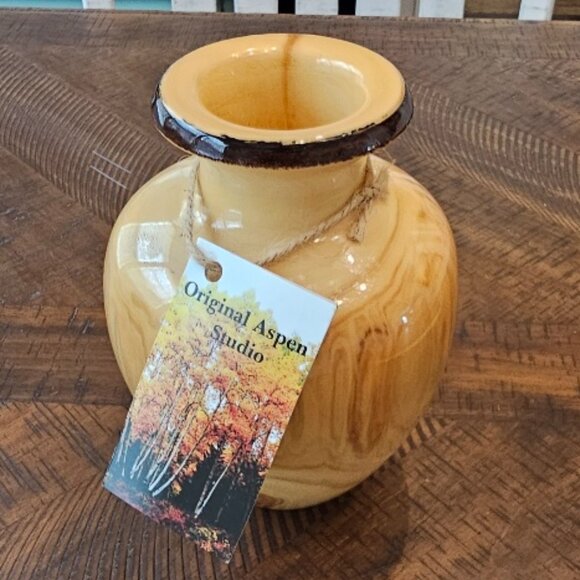 NWT Original Aspen Studio Hand Crafted Solid Wood Vase - Picture 1 of 8